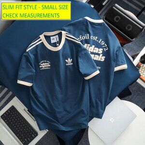 Adidas Classics Original 3 Stripes Tee Shirt Trefoil Retro Men Navy Slim Fit